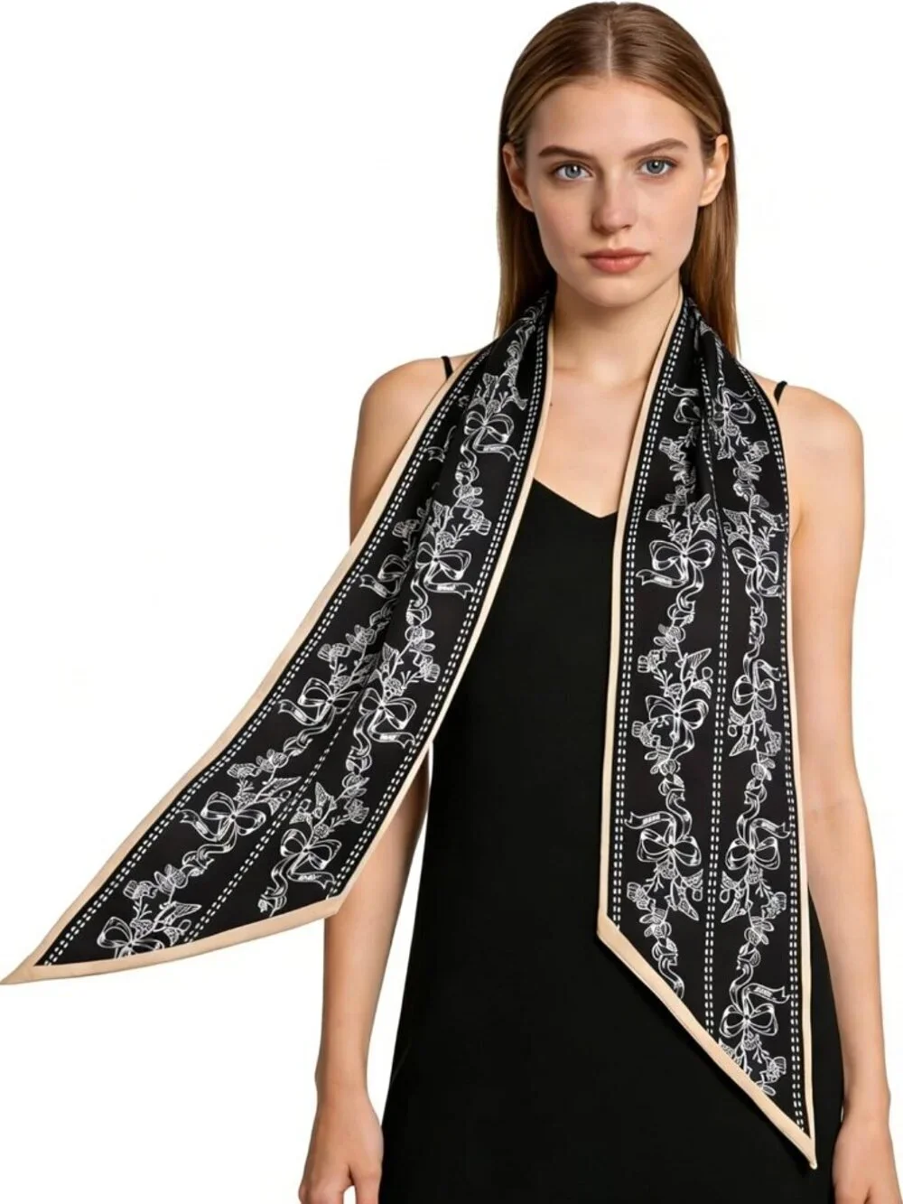 Women's Black White Line Khaki Edge Elegant Oblique Angle  Scarves Bag Scarfs